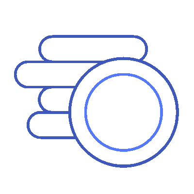 Minimalist blue icon of stacked coins, representing digital currency or financial savings.