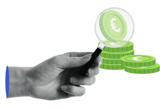 Euro coins representing USD to EUR conversion savings