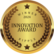 Gold medal with laurel branches and stars, labeled "Winner 2024 Innovation Award - Ripple."