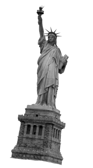 Estatua de la Libertad en escala de grises, simbolizando la libertad y las oportunidades brindadas por la Cuenta Global Business.