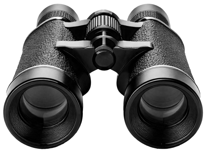 Black binoculars symbolizing forward-thinking, focus, and a clear vision for the future.