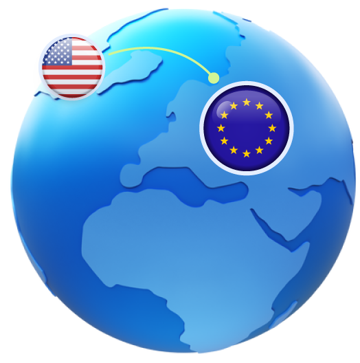USD to EUR currency conversion world map highlighting Europe